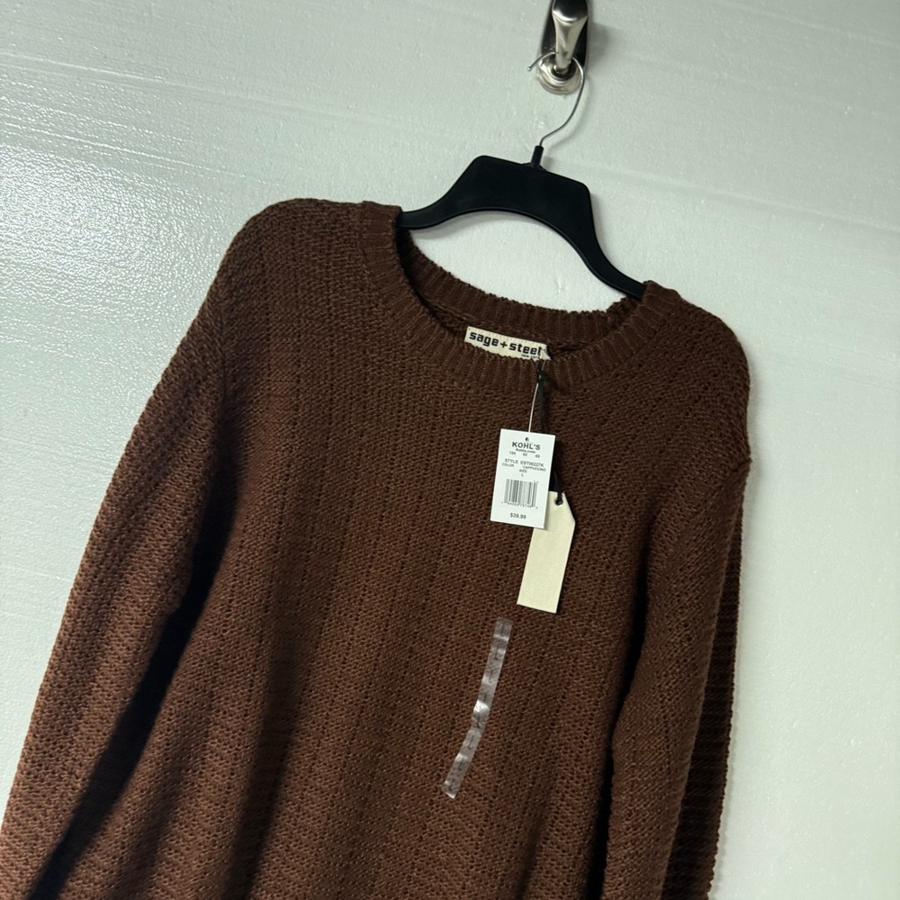 Sage Steel Sweater Men Size L Brown Textured Waffle Knit Crewneck Pullover - Picture 4 of 9